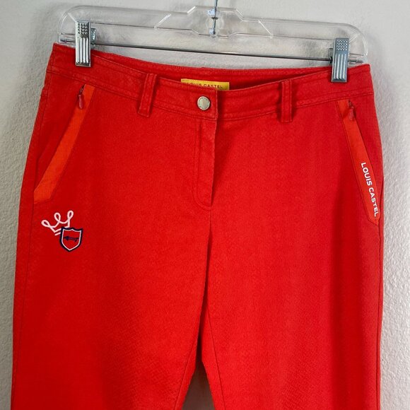 Louis Castel Womens Size 4 Orange Slim Fit Golf Pants With Pockets Embroidered L - Picture 5 of 9